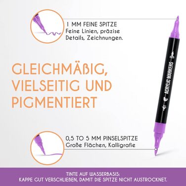 Акрилові ручки Zenacolor 24 для каменів водостійкі з подвійним кінчиком (тонкий кінчик і пензлик) - акрилові ручки для різних поверхонь - мультимаркер акриловий