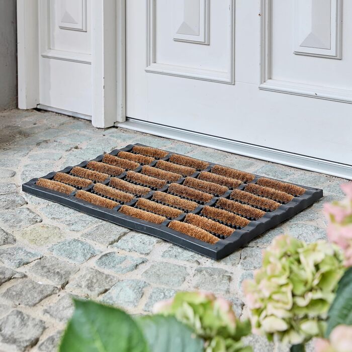 Нековзний килимок для вулиці - Килимок з гуми та кокосу - Килимок для вулиці 40x60 см - Міцний та всепогодний килимок з гуми та кокосу, 40 x 60 см (прямокутний), натуральний