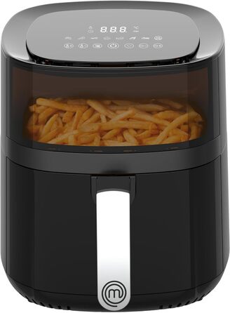 Фритюрниця MasterChef 5.5 л фритюрниця 1500 Вт, фритюрниця гаряче повітря без жиру для 4-6 осіб, фритюрниця з цифровим сенсорним екраном і 7 програмами, попередній нагрів і підтримання тепла, 80-200C 5.5 л
