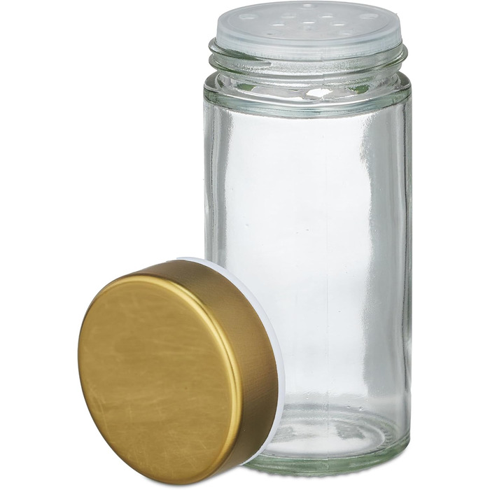 Карусель для спецій Relaxdays, 16 банок для спецій, обертається на 360, нержавіюча сталь, скло, В x Г 27,5 x 20 см, кругла підставка для спецій, золота