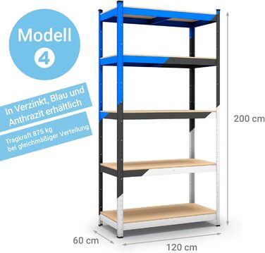 Стелаж для зберігання Panorama24, антрацит, вантажопідйомність до 875 кг - Розміри 200 x 120 x 60 см, полиця, полиця для підвалу, полиця без болтів, полиця для майстерні, полиця для міцних матеріалів