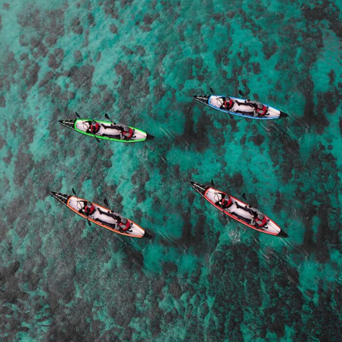 Надувний човен, Каное, Каяк для пригод 385 x 85 см, В комплекті сумка, насос, сидіння, весло зі скловолокна, 385 Red