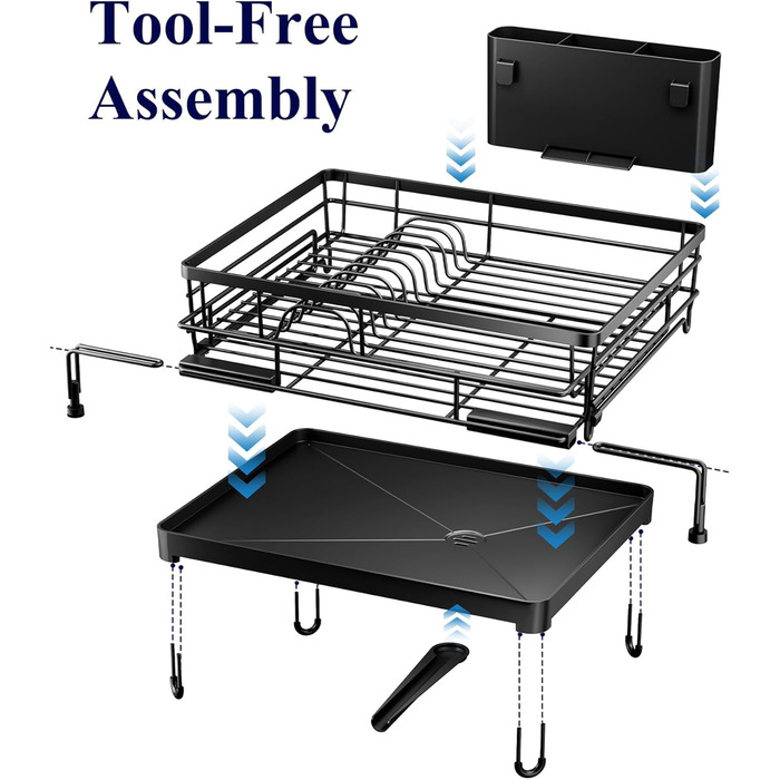 Висувна сушарка для посуду Kitsure сушарка для посуду з нержавіючої сталі з регульованими ніжками, тримачем для столових приборів та знімним підносом, 39,5-64,0 см x 43,0 см x 20,5 см, чорна