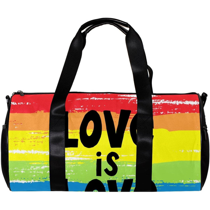 Спортивна сумка, маленька дорожня сумка, сумка для шопінгу та йоги, Любов це любов, сумка для фітнесу з барвистими смугами, ручна поклажа