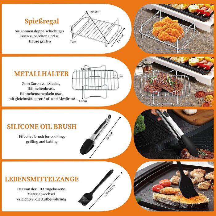 Аксесуари для фритюрниці з 2 силіконовими формами для фритюрниці, двошаровою решіткою для гриля, двозонними аерофритюрницями Аксесуари для фритюрниці Ninja AF300EU AF400EU, COSORI 8.5 л, Cookwise 9 л, мікрохвильова піч, стиль духовки 2