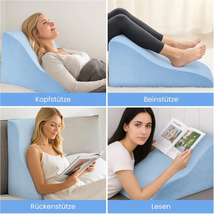Подушка для читання для спини ліжка та дивана ергономічна клиноподібна подушка як опора для спини для читання, перегляду телевізора та відпочинку (синя)