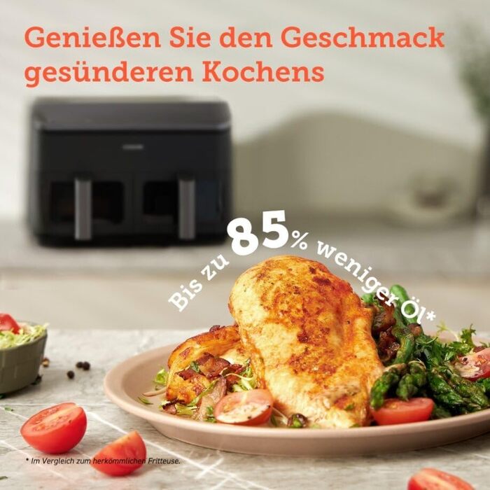 Аерофритюрниця COSORI з подвійною камерою, фритюрниця Max 8.5 л з аксесуарами, фритюрниця з 50 онлайн-прийомами, функціями 8 в 1, оглядове вікно, енергозбереження, чорний 8.5 л чорний