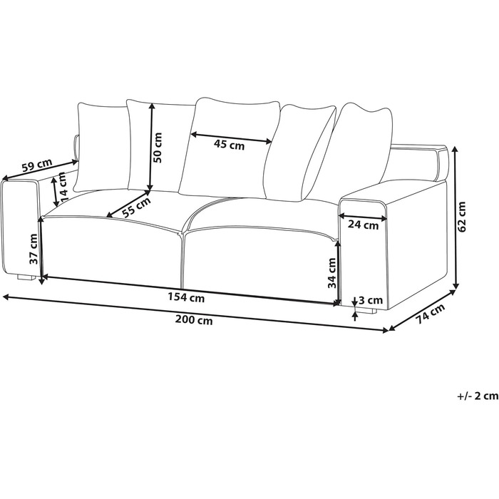 Місний диван Beliani, оббивка з темно-сірої вельветової тканини, 5 декоративних подушок, широкі підлокітники, Віскан, 3-