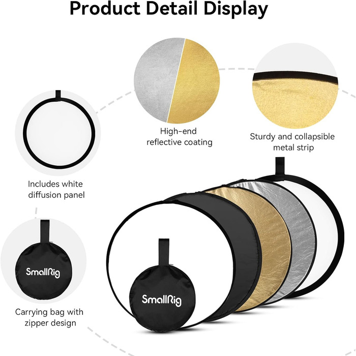 В 1 Рефлектор 110 см 42-дюймовий світловідбивач Розбірний фоторефлектор, з чохлом для перенесення, напівпрозоре срібло, золото, білий і чорний 4130 110 см / 42 дюйми, 5