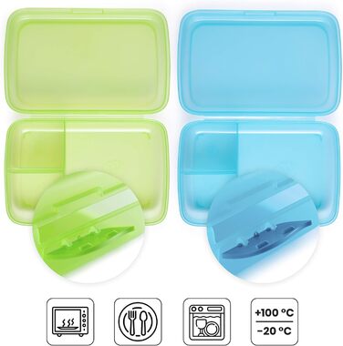 Ланчбокси 2Friends, набір з 2 шт., контейнери з гвинтовими кришками, з 3 перегородками та защіпками, без BPA та фталатів