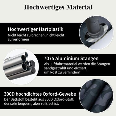 Надлегке розкладне похідне ліжко 190x70 см з алюмінію, компактне кемпінгове ліжко, легке в установці, міцне кемпінгове ліжко для наметів, походів на свіжому повітрі, подорожей, пляжу - камуфляжно-чорне
