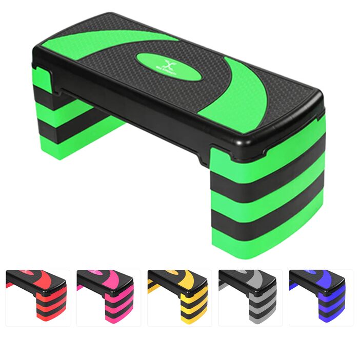 Фітнес-степер MAXSTRENGTH для тренувань, регулювання висоти у 5 положеннях (10 см, 15 см, 20 см, 25 см, 30 см), нековзка підніжка для аеробних вправ, вправ на витривалість, кардіо, йоги, комплексів, зелений/чорний