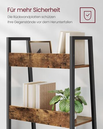 Книжкова полиця VASAGLE, полиця-драбина, 5 ярусів, вузька полиця, відкрита окремостояча полиця для кабінету, вітальні, спальні, кухні, промисловий дизайн, вінтажний коричнево-чорний LLS067B01 Вінтажний коричневий чорний 5 полиць (60Ш x 170В см)