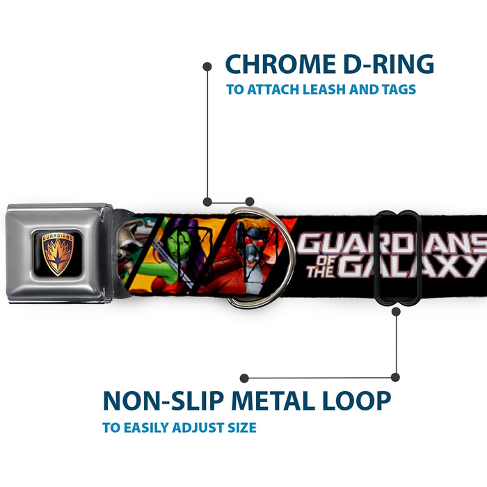 Нашийник для собак Buckle-Down з застібкою типу безпечний ремінь, Guardians of the Galaxy, 5 фігурок, набір позуючих блоків, ширина 2,5 см, підходить для обхвату шиї 27,943,2 см, розмір M. Ширина 2,5 см - підходить для обхвату шиї 27,9-43,2 см - Розмір M.