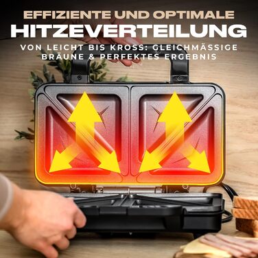 Бутербродниця ProfiCook Американські сендвічі XXL Скибочки тостів Електричний тостер для сендвічів Дуже великі сендвіч-панелі (з антипригарним покриттям) Бутербродниця потужністю 900 Вт PC-ST 1092 Одномісний