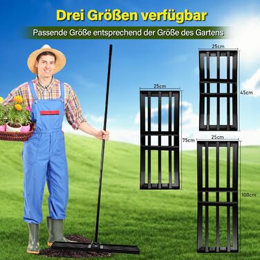Гребінь для вирівнювання газону Garten L 2026, покращений, з нержавіючої сталі, з оптимізованим різьбовим зєднанням для запобігання ослабленню, регульований, для ґрунту, землі, догляду за газоном та ландшафтного дизайну 4525 см