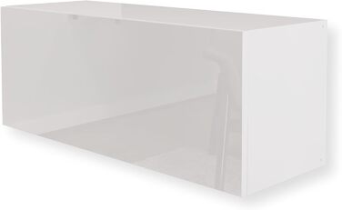 Настінна шафа, глянцевий білий, 90 x 35 x 32 см (Ш x В x Г), настінна шафа для вітальні, навісна настінна шафа, настінна полиця, шафа для документів, верхня шафа, відкривається натисканням, шафа для вітальні, біла, горизонтальна шафа, 90 x 35 x 32 см