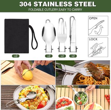 Набір посуду для кемпінгу та пікніка, 14 предметів каструлі, сковорода, чайник та столові прибори