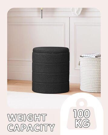 Табурет PINPLUS з місцем для зберігання, кругла коробка для зберігання з кришкою, складна підставка для ніг, м&39який табурет з місцем для зберігання Ø 37x45 см для вітальні, спальні та коридору, чорний 37Г x 37Ш x 45В см