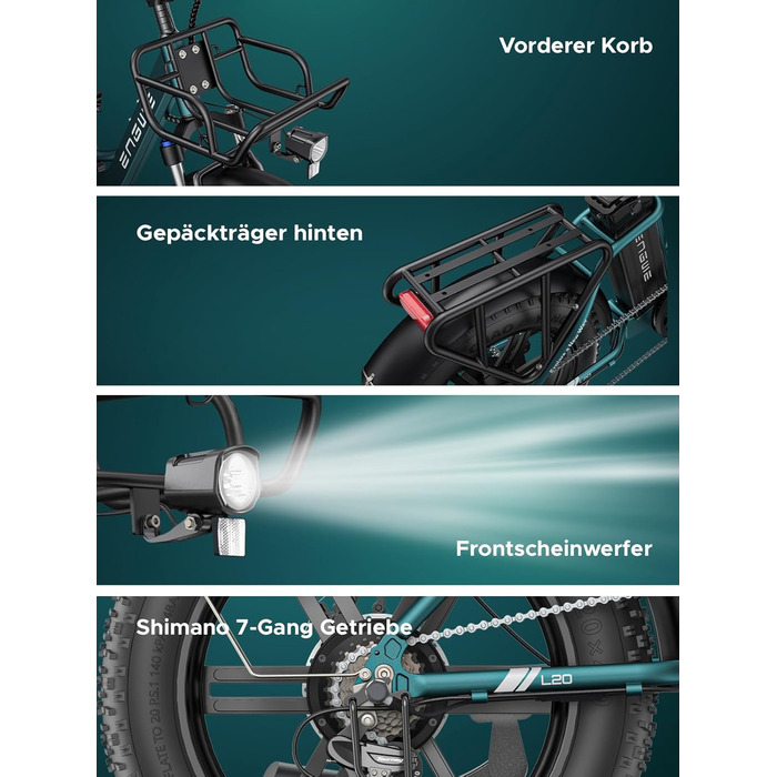 Чоловічий електровелосипед ENGWE з акумулятором 48 В 13 Аг, колесами 20 * 4,0 дюймів, 7-ступінчастою коробкою передач з РК-дисплеєм, двигуном 250 Вт та швидкістю 25 км/год, запасом ходу до 120 км L20/L20 Boost Black L20 BOOST