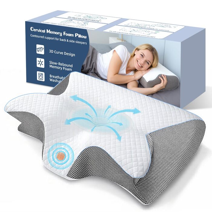 Ортопедична подушка для шиї з піни з ефектом пам&39яті, ергономічна 3D-підтримуюча подушка для шиї для сну на спині та на боці, регульована висота подушки 60357,5/11,5 см, дихаюча чохол, який можна прати