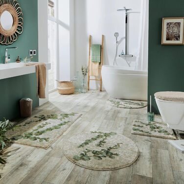 Килимок для ванної Erwin Mller, килимок для ванної, килимок для ванної з листям евкаліпта зеленого кольору, круглий розмір 80 см Ø - нековзний, м&39який та пухнастий, підходить для теплої підлоги, зелений 80 см (круглий)