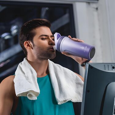 Протеїнова пляшка Ideus Shaker 700 мл (24 унції), двостінна спортивна пляшка з нержавіючої сталі з кулькою для змішування, металева протеїнова пляшка з кулькою для змішування, без BPA, герметична кришка (фіолетовий колір)