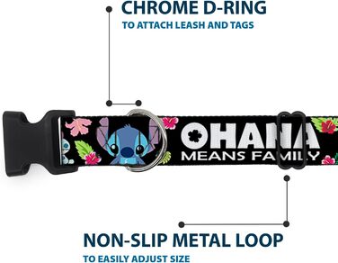 Нашийник Buckle-Down з пластиковою застібкою Охана означає сім'ю / Stitch & Scrump / Тропічні квіти - Чорно-білий / Багатоколірний - Ширина 2,5 см - Для обхвату шиї 38-66 см - Розмір L