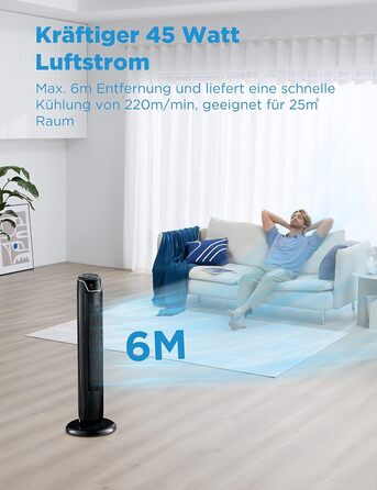 Баштовий вентилятор безшумний з пультом дистанційного керування 92см, мобільний вентилятор, вентилятор колонний, таймер на 7 годин