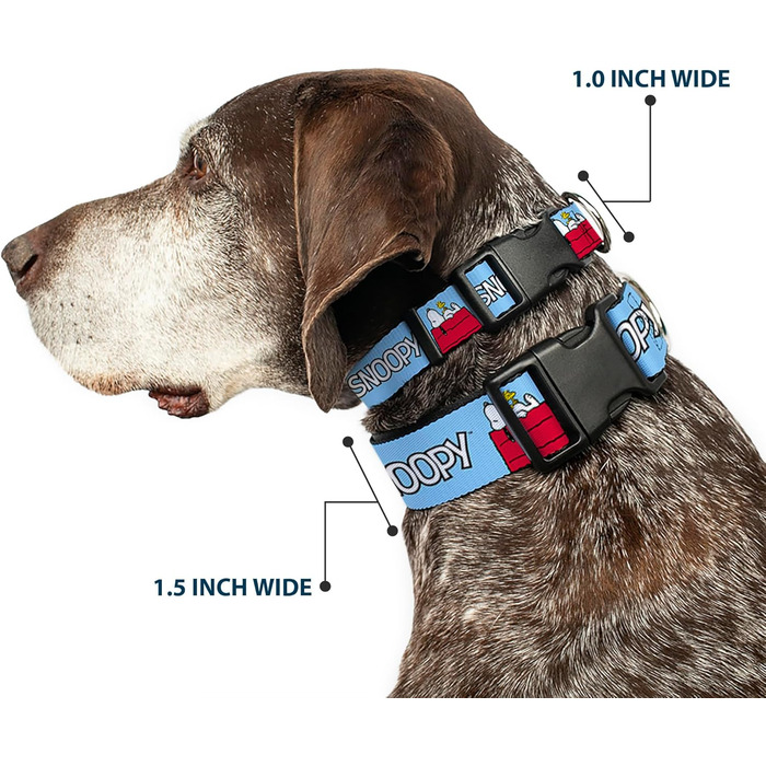 Нашийник для собак Peanuts Snoopy та Вудсток, блакитний, з пластиковою застібкою, ширина 1,3 см, розмір S (17,8-21,6 см)