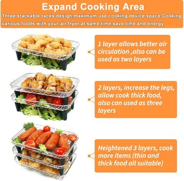 Стійки для фритюрниці YQL для Ninja Dual, аксесуари для фритюрниці Аксесуари для фритюрниці 304 Кошик для фритюрниці з нержавіючої сталі для Ninja AF300EU,AF400EU, Innsky, Princess Dual Zone Air Fryer 19 см x 13 см x 9 см