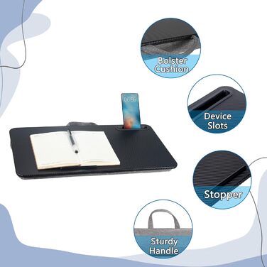 Стіл для ноутбука на коліна, портативний, сумісний з ноутбуками до 16 дюймів, з тримачем для планшета, вбудованою подушкою, ідеальний для дому та офісу, чорний колір