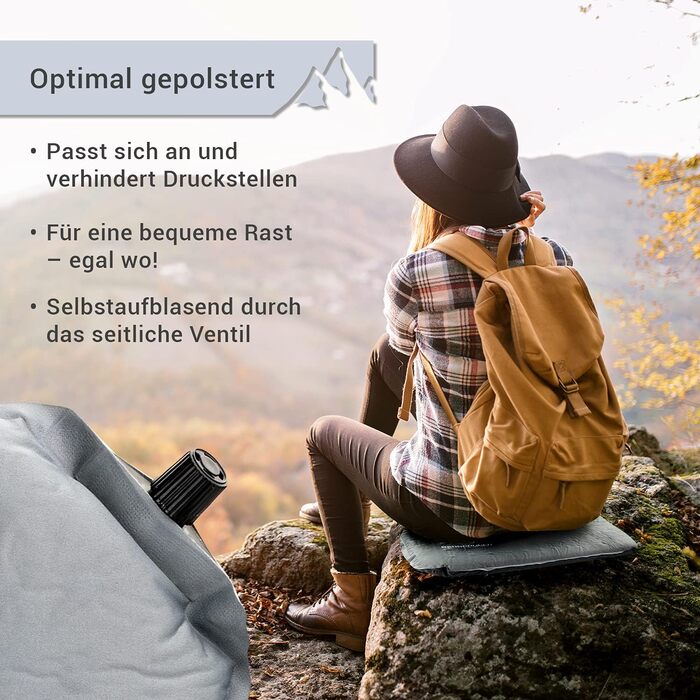 Ультралегка самонадувальна подушка для сидіння - килимок для кемпінгу, термоподушка для вулиці, надувна, сіра, 40 x 30 см