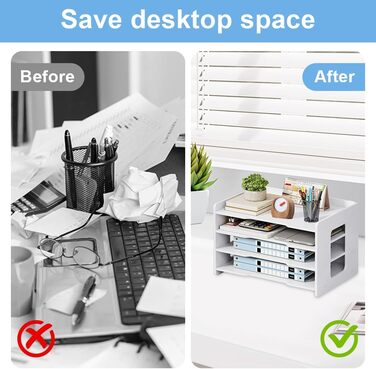 Лоток для листів формату А4, органайзер для офісу, лоток для акуратного зберігання паперу формату А4, ручок, книг, листів, документів, тримач для документів (білий - 4 відділення)