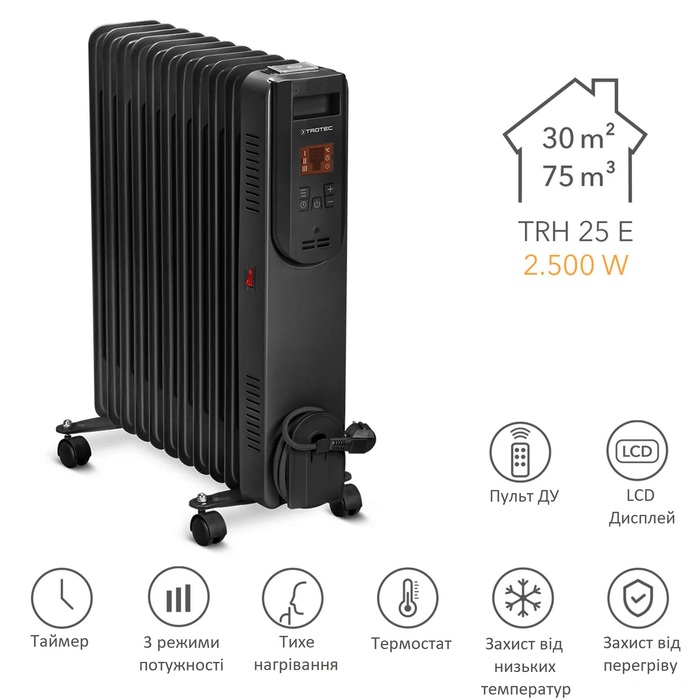 Обігрівач масляний Trotec TRH 25 E 2500W Black (1410000720)