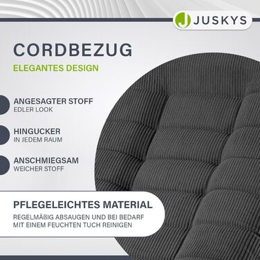 Розслаблююче крісло Juskys Corsica - Ергономічне та поворотне на 360, складне з 5-шаровою оббивкою - Затишне вельветове крісло для вітальні - Сірий темно-сірий