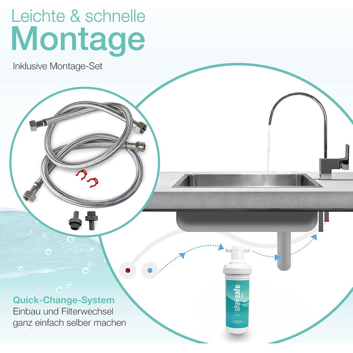 Набір фільтрів для води staysafe ANTIKALK, включаючи безкоштовні аксесуари Гранулят захисту від вапняного нальоту виробництва Німеччини Фільтр для води під раковиною проти забруднюючих речовин у водопровідній воді Швидко встановлюється фільтр для води від
