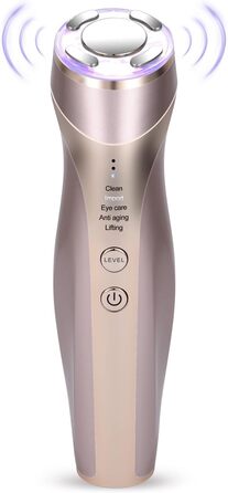 Радіочастотний та ультразвуковий пристрій для обличчя, 5 в 1 масажер для обличчя для видалення зморшок RF EMS світлотерапія, для підтяжки обличчя масаж проти зморшок проти старіння, перезаряджається від USB