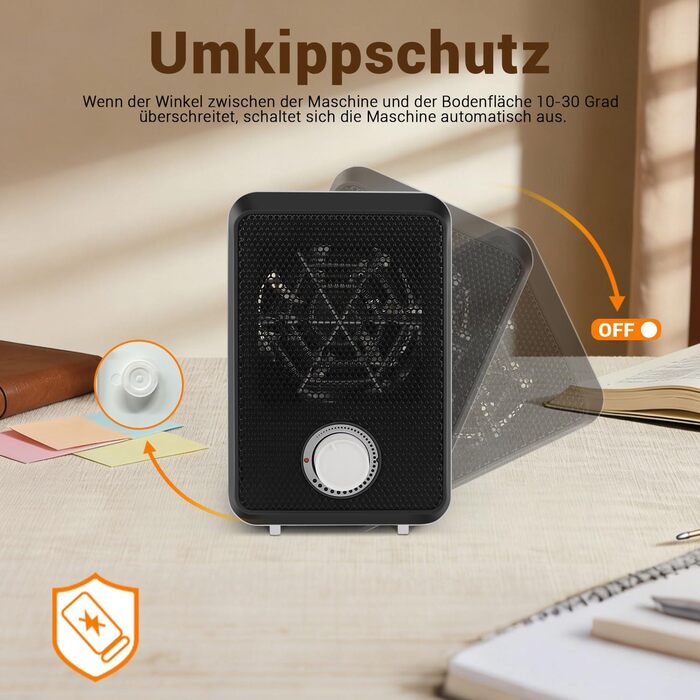 Міні-вентиляторний обігрівач 600 Вт, компактний електричний радіатор, захист від перегріву та перекидання, настільний обігрівач з термостатом, вогнестійкий матеріал V0, тихий мідний двигун, для столу/офісу/домашнього офісу (&lt10 м)