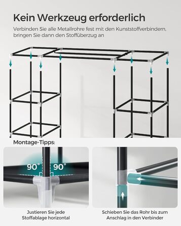 Шафа, Тканинна шафа, з вішалкою для одягу та полицями, Тканинний чохол, для спальні, гардеробної, 150 x 45 x 175 см, Чорний LSF03H