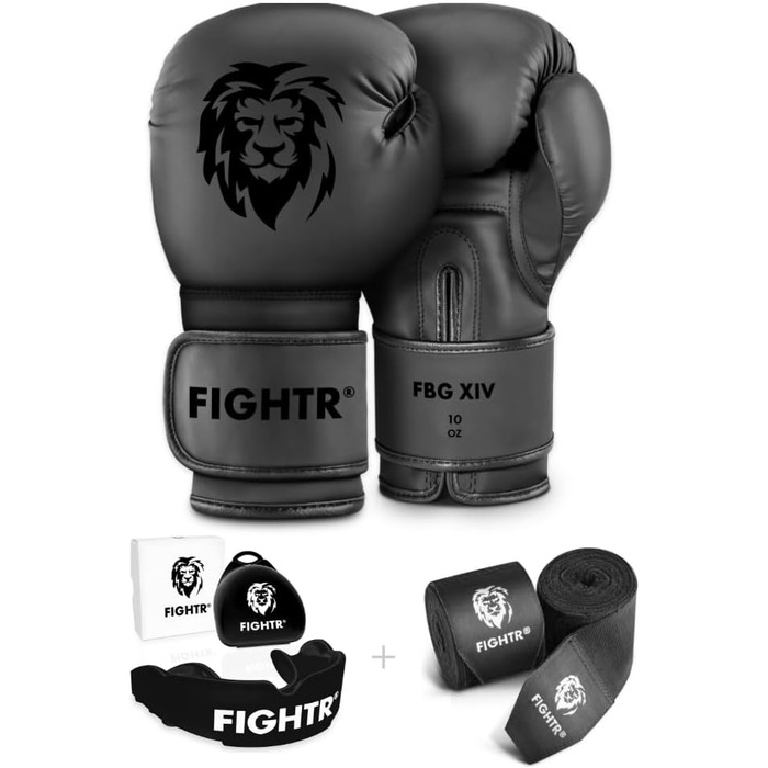 Стартовий набір для боксу FIGHTR Комплект боксерських рукавичок, бинтів та капи для боксу, ММА, муай-тай та кікбоксингу Розміри 8-16 унцій, включаючи сумку для перенесення 10 унцій
