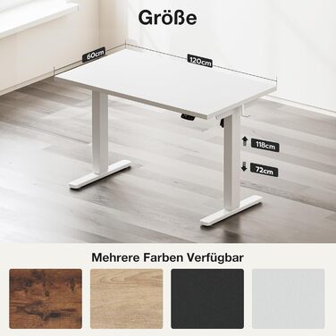 Стіл з регульованою висотою 120x60 см, електричний з функцією пам&39яті, комп&39ютерний стіл з можливістю сидіти та стояти. Організатор кабелів та гачки, регульований стіл стоячи для офісу та дому білий 120 см