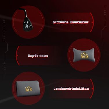 Ігрове крісло HOMCOM, ергономічне ігрове крісло зі штучної замші з поперековою опорою, підставкою для ніг, підголівником, ігрове крісло з 3D-підлокітниками, офісне крісло з регульованою висотою, темно-сіре