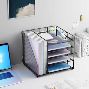 Органайзер для столу з тримачами для файлів, 5-рівневий органайзер для поштових скриньок, органайзер для робочого столу та місце для зберігання, сітчастий органайзер для столу та аксесуари для домашнього офісу, чорний, 5-рівневий - чорний