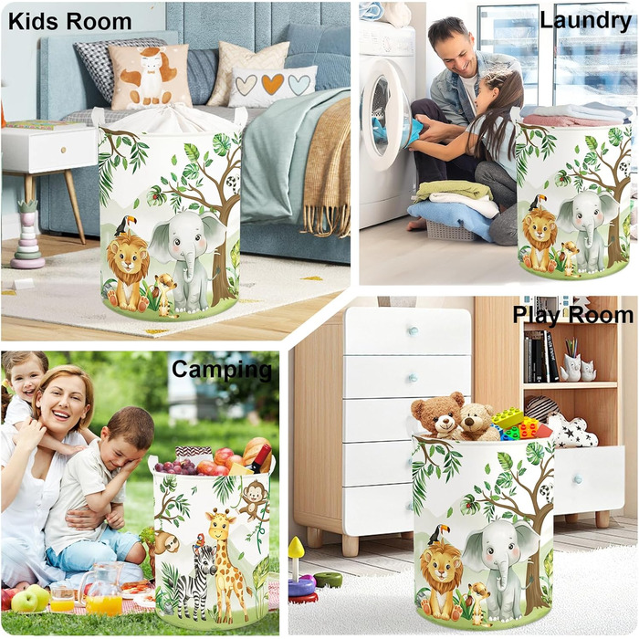 Милий лісовий кошик для білизни з тваринами, великий кошик для зберігання одягу, іграшок та одягу для дому/вуличного використання, слон, 63 л