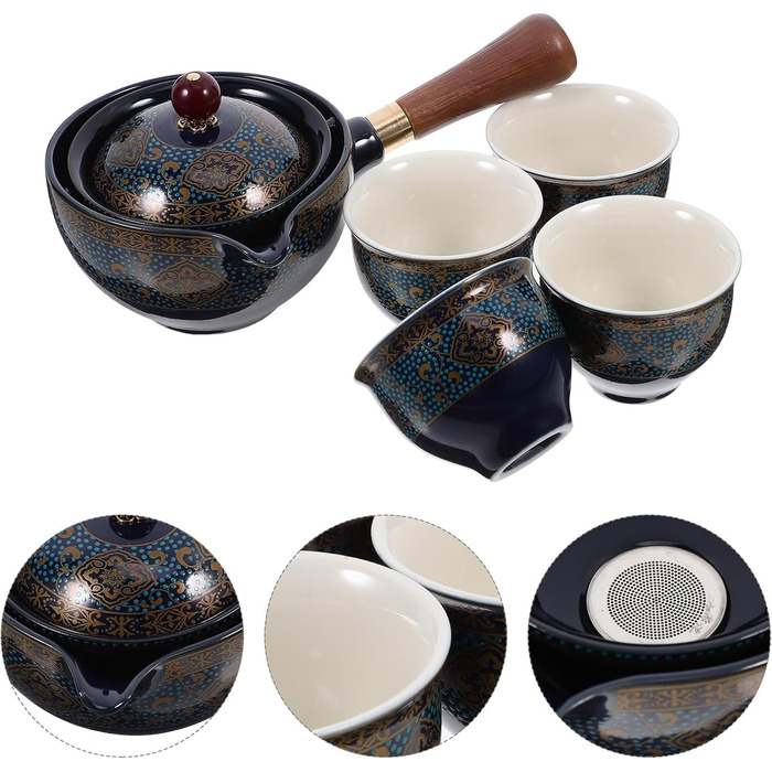 Набір для чаювання Ярдве з блакитної кераміки в традиційному стилі Кунг-Фу чайник та чашки зі зручною ручкою та ситечком