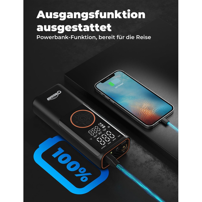 Електричний повітряний насос Oasser з подвійним дисплеєм 6000mAh 150 PSI, акумуляторний компресор з 3M 12V прикурювача для автомобіля, мотоцикла, велосипеда, м&39яча, подорожей, кемпінгу