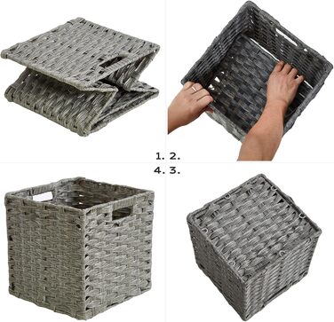 Набір із 2 плетених поліпропіленових кошиків для зберігання Mangata, 28x28x28 см, квадратні, з ручками, водонепроникні, стійкі до цвілі, для полиць, шаф, ванної кімнати (сірий) 28x28 см 2