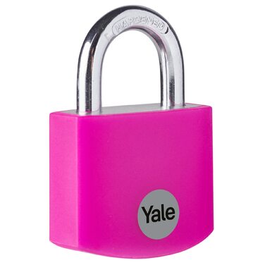 Замок навісний Yale YE3B/32/116/1/P, 32 мм, алюмінієвий, рожевий, з подвійним замиканням, загартована дужка Ø 5 мм, 3 ключі в комплекті, для шафок, інструментальних ящиків, шаф. Рожевий, 32 мм.