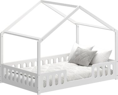 Домашнє ліжко CADANI Janne 2в1 200x120 см біле, знімний гнучкий захист від випадіння, дитяче ліжко, що розкладається, дизайн Монте